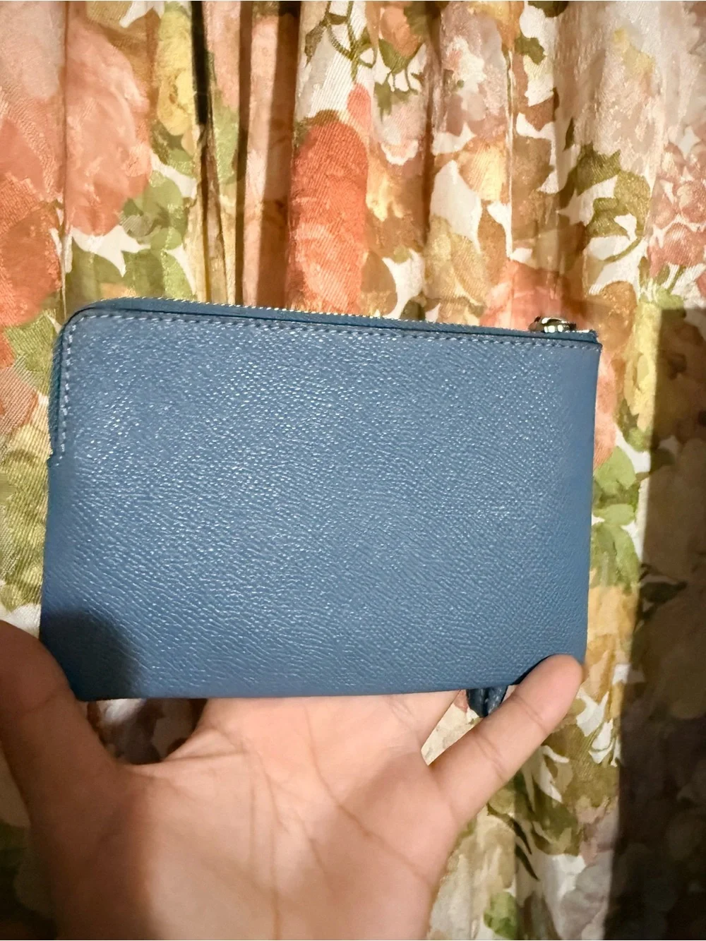 Coach Blue Leather Wristlet with Gold Logo